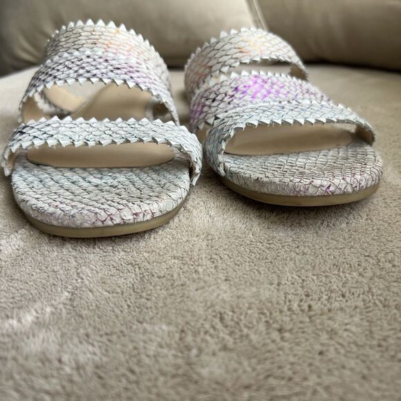 Nayla Clara Rainbow Fish Scales Slide Flat Sandals Women 7 Zig Zag Wide Straps - Picture 9 of 15